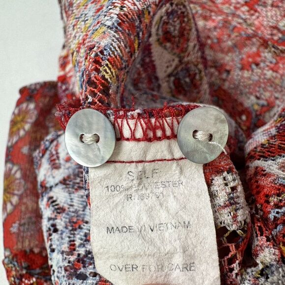 Fig and Flower Top Womens 3X Plus Floral Sheer Button Up Tunic Boho Tropical - Picture 13 of 16